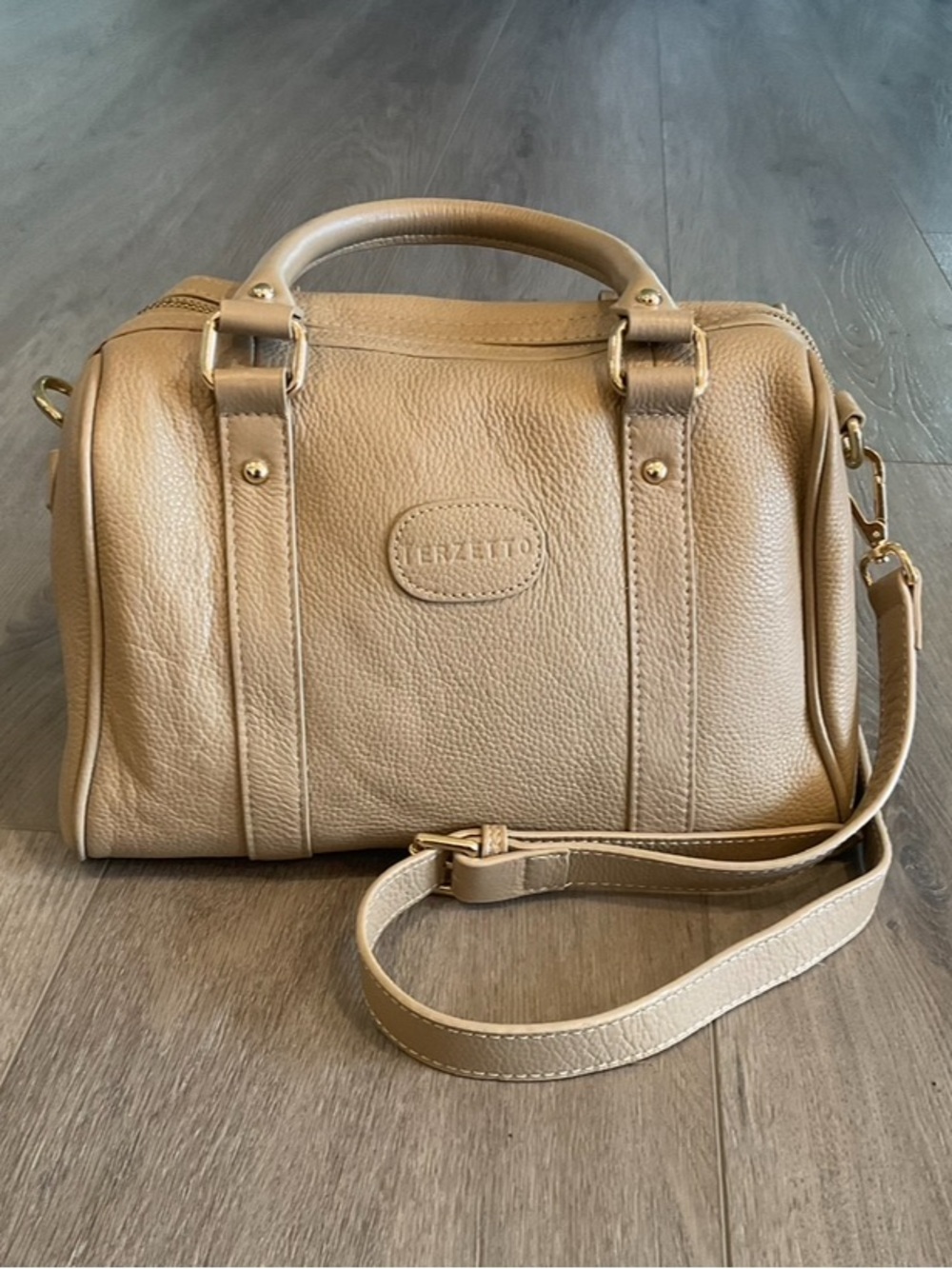 TERZETTO Loreto Pebble Leather Satchel/Shoulder Camel NWOT
